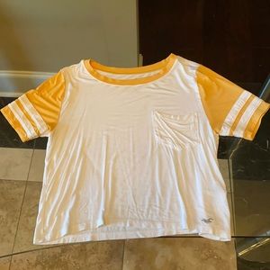 Hollister White and Yellow Short Sleeve Tee
